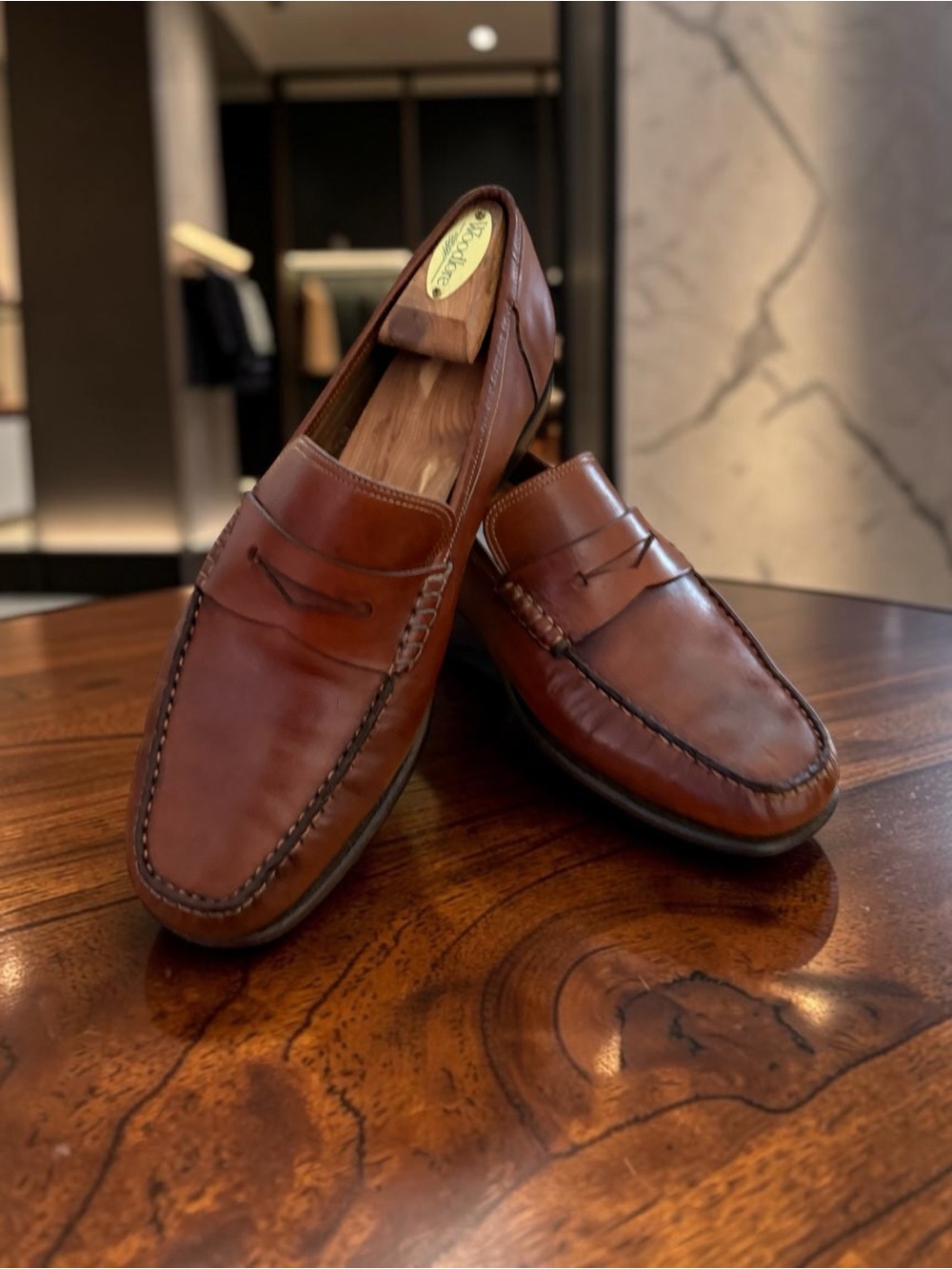 Santoni Made in Italy Brown Penny Loafer Mens 9 EE Wide Leather Dress Shoe 34158